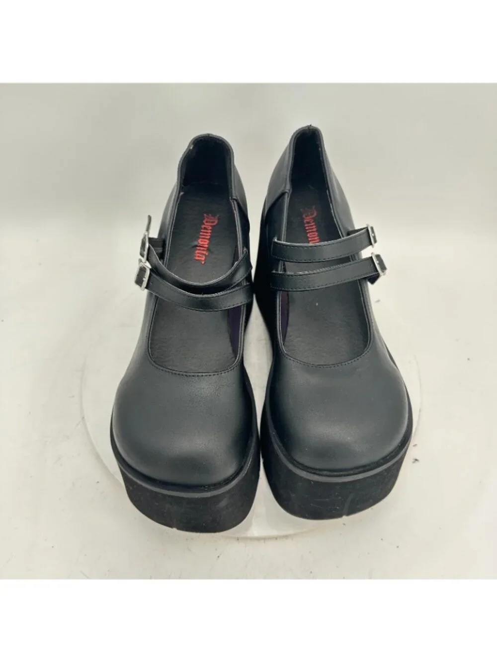 Demonia Women Size 12 Black Leather Maryjane Double Buckle High Platform Shoes